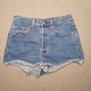 Levis 501 Shorts 27 Blue Denim High Rise Cutoff Frayed Button Fly Original Fit